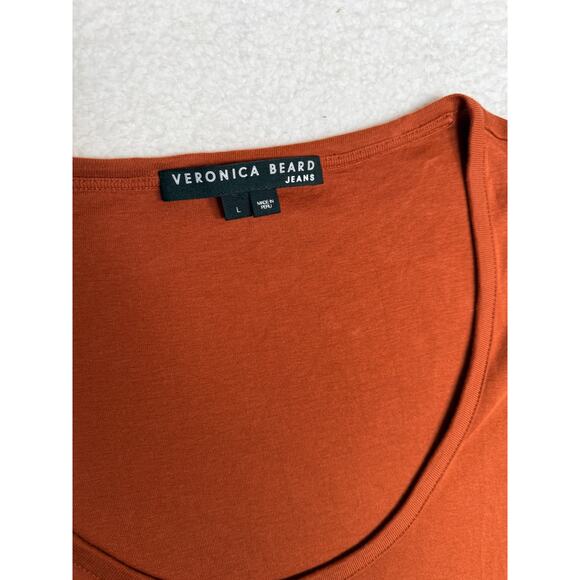 Veronica Beard Scoop Neck Puff Sleeve T Shirt Top Rust Orange Large - Picture 3 of 7